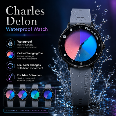 Charles Delon Waterproof Color-Changing Dial Watch, Unisex Ash Silicone Strap Gradient Dial Wristwatch