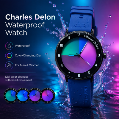 Charles Delon Waterproof Color-Changing Dial Watch, Unisex Ash Silicone Strap Gradient Dial Wristwatch