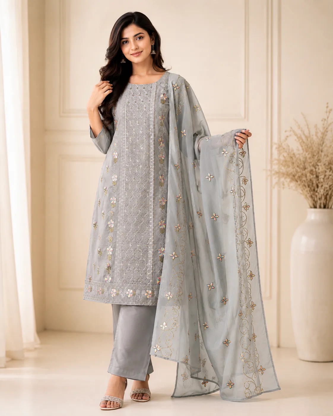 গঙ্গা মিশাল কটন এমব্রয়ডারি থ্রি-পিস